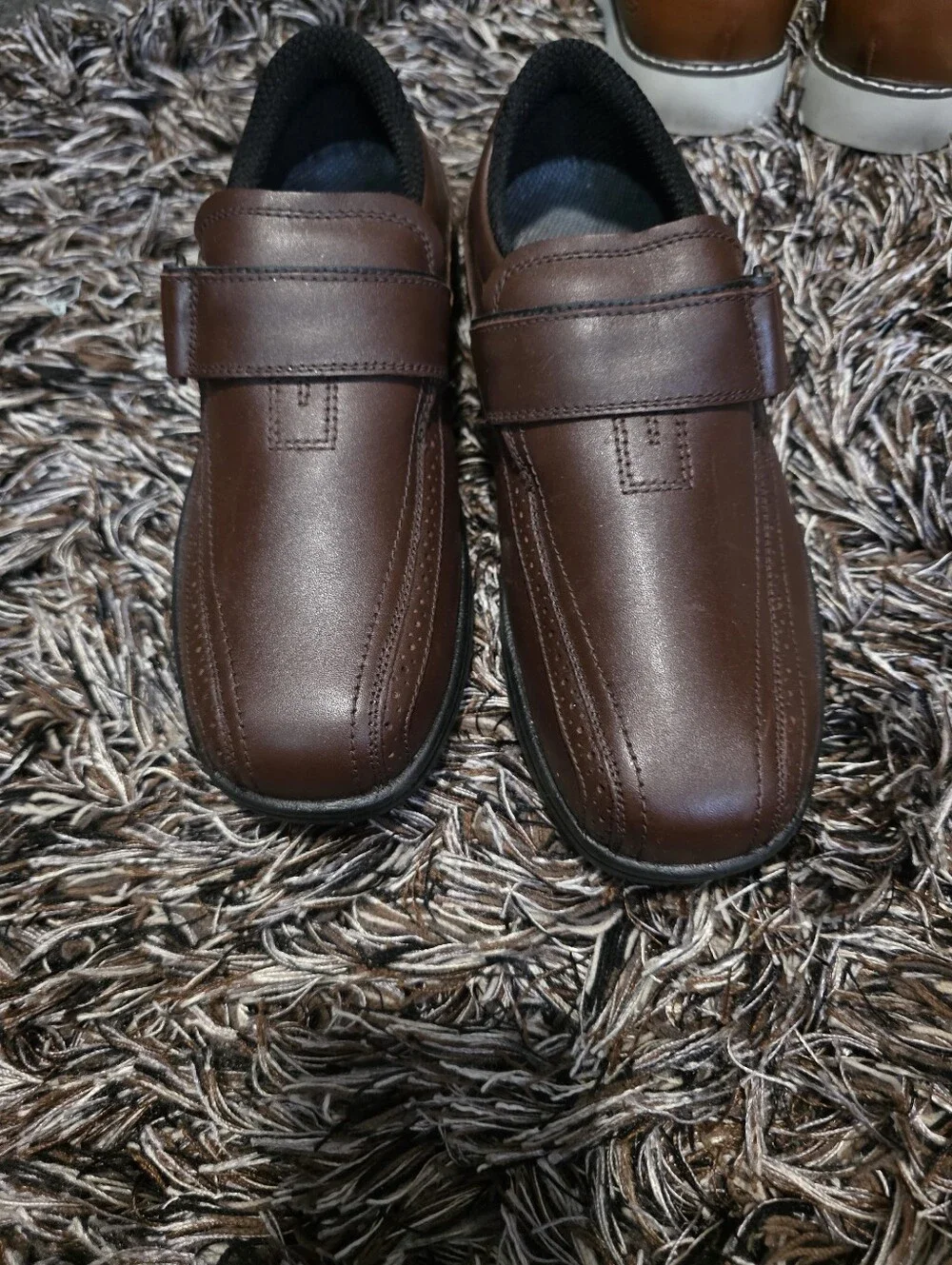 Men's Brown Leather-Look Slip-On Loafers with Strap